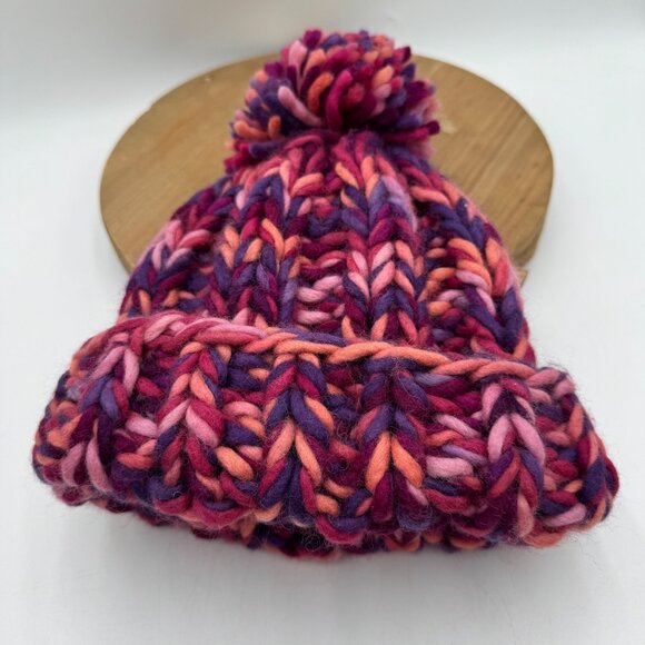 Lost Horizons Multicolored 100% Wool Hat Beanie One Size Handknit purple pink ch - Picture 7 of 13